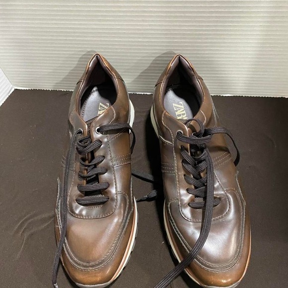 Zara Other - Zara Brown leather lace up sneakers  men 42 great for a night out . SKU313